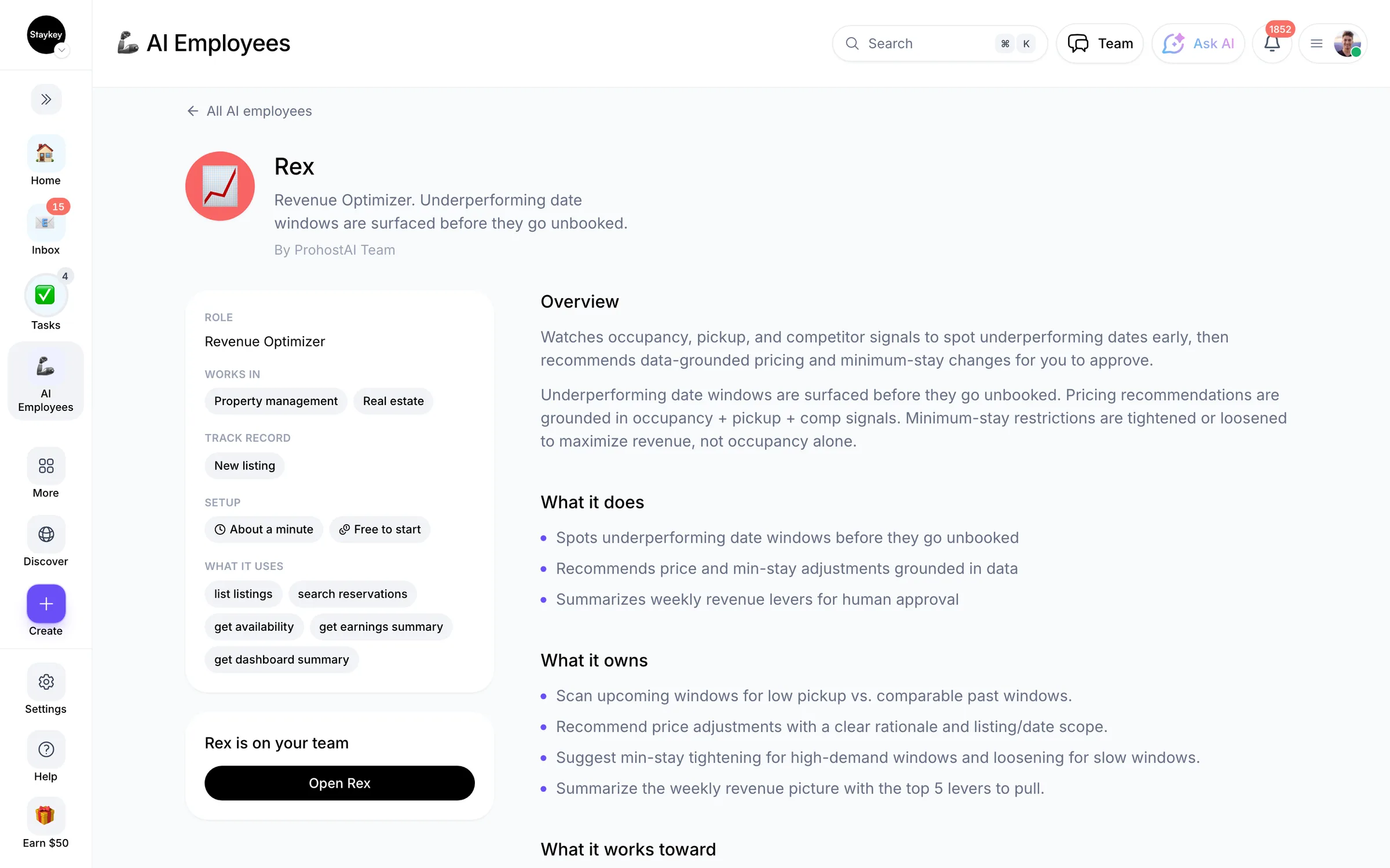 Hiring an AI employee in ProhostAI