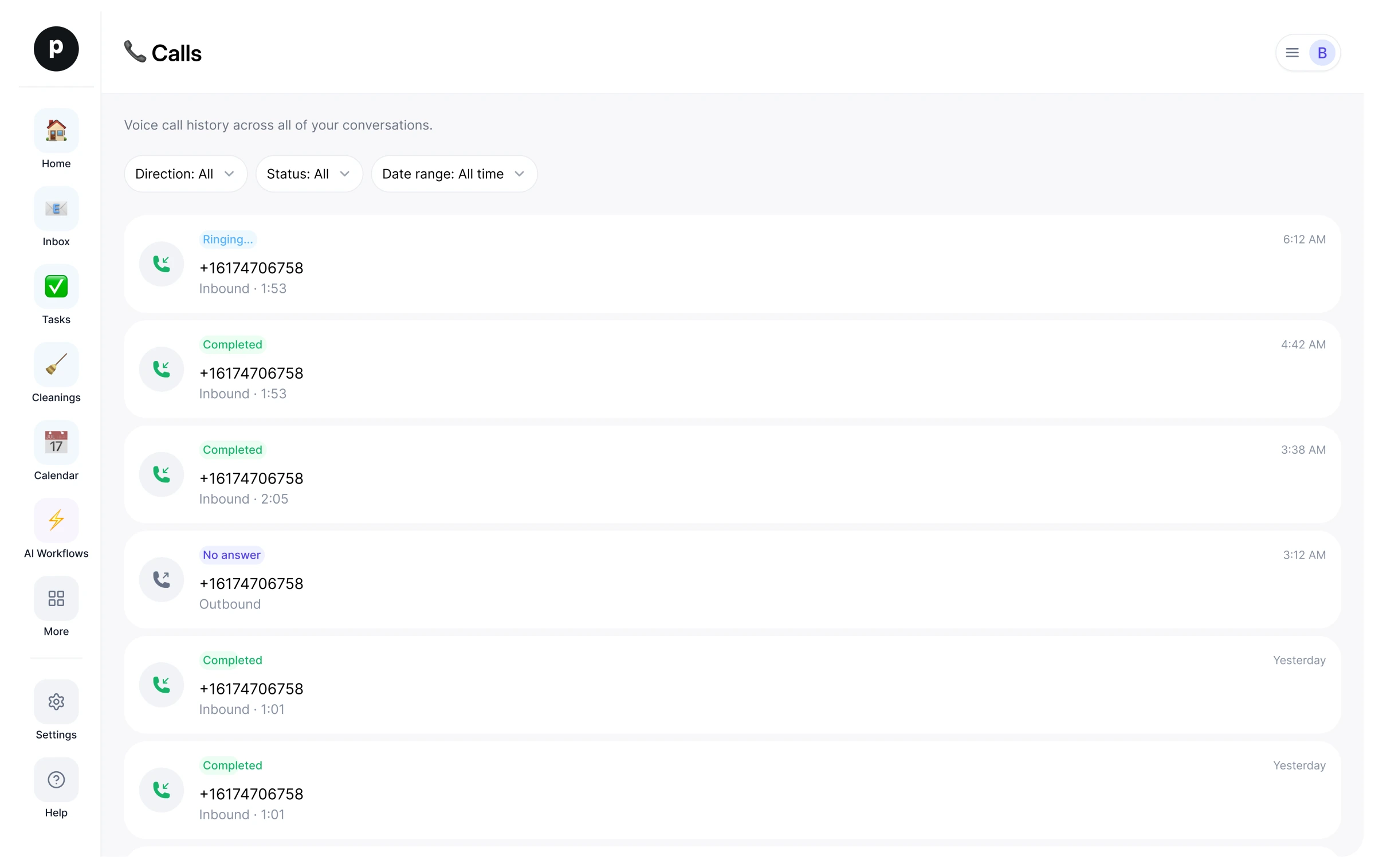A complete call history